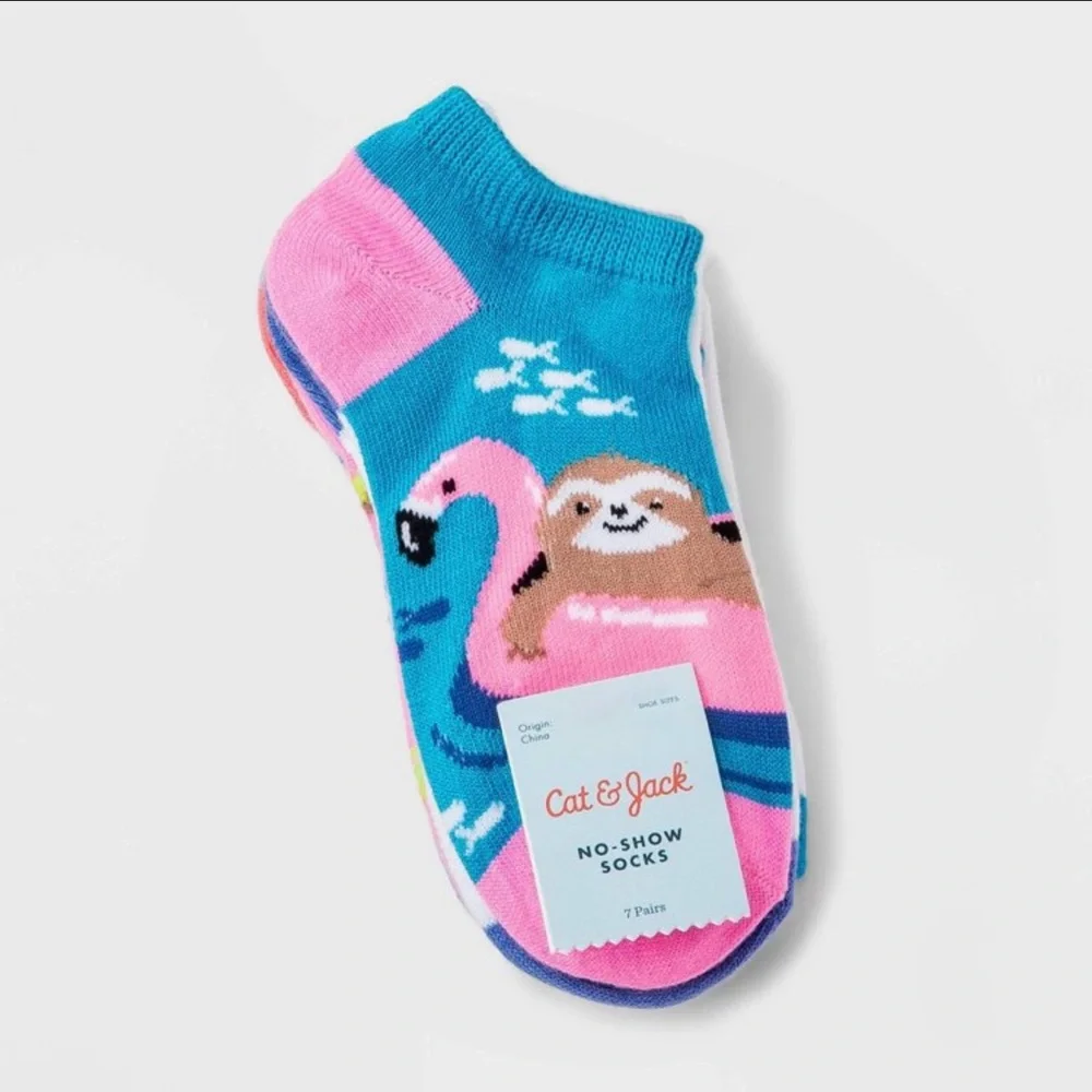 Cat & Jack Sloth On The Beach Theme No-Show Socks Size S